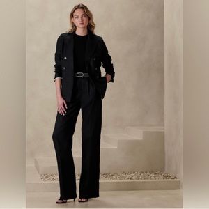 Banana Republic Palma Linen Straight leg Pant - 4R, black